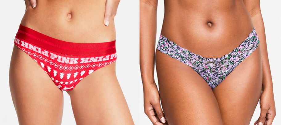 two women modeling red and purple underwear