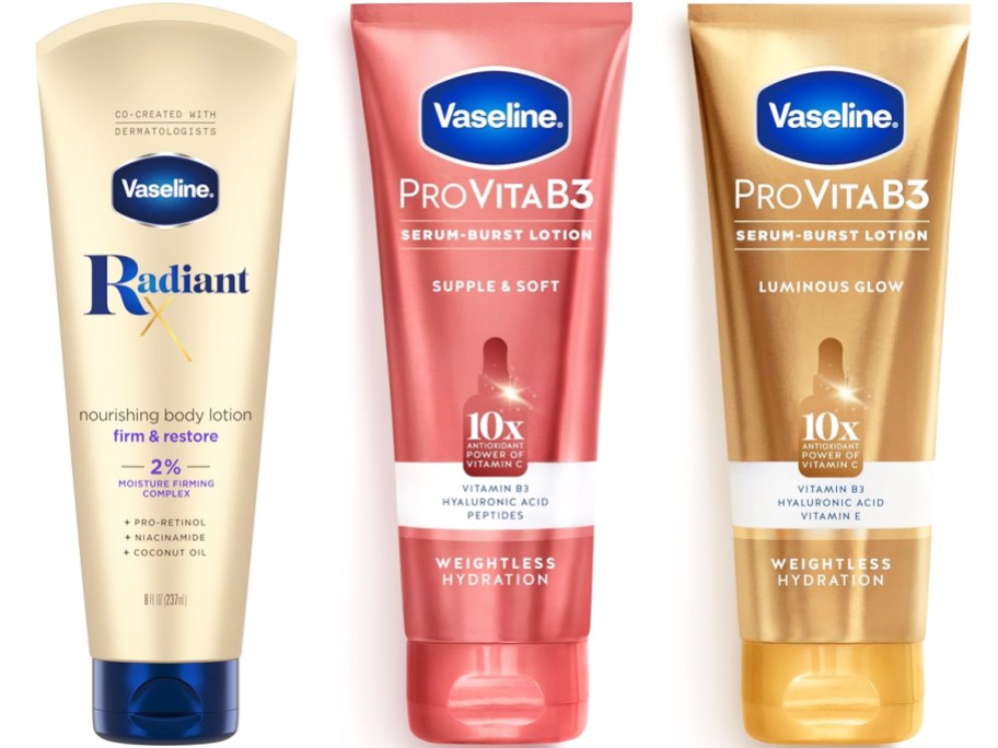 three bottles of Vaseline Lotions