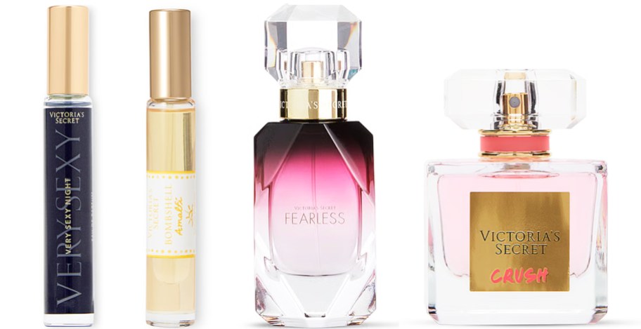 two rollerballs and two full-size bottles of Victoria's Secret Perfumes
