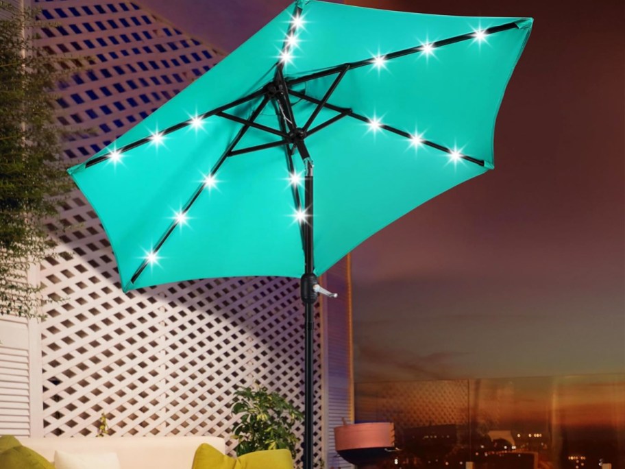 teal patio umbrella with led lights