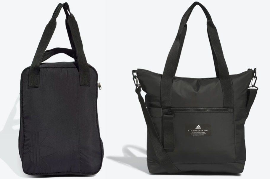 black backpack and black tote bag