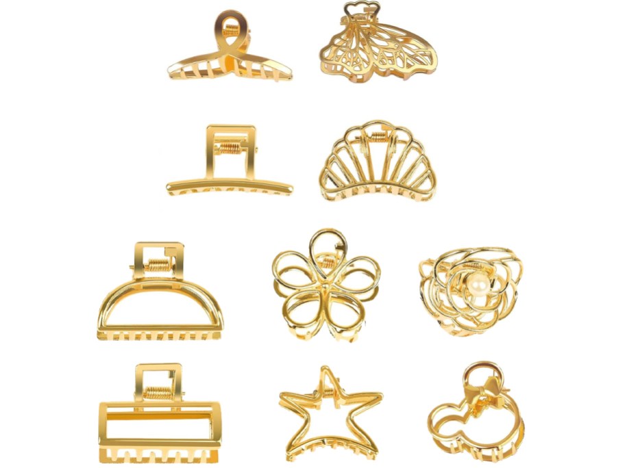 10 gold hair clips 