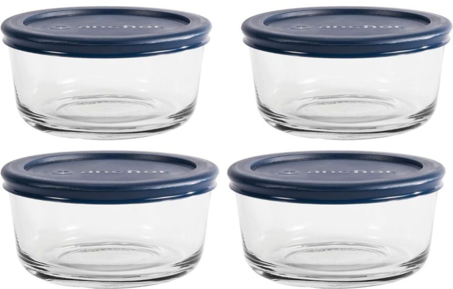 Anchor Hocking 2-Cup Glass Storage Containers 4-Pack with blue lids