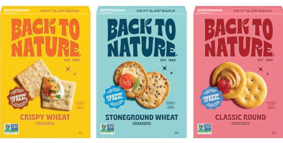 three different flavors of back to nature crackers