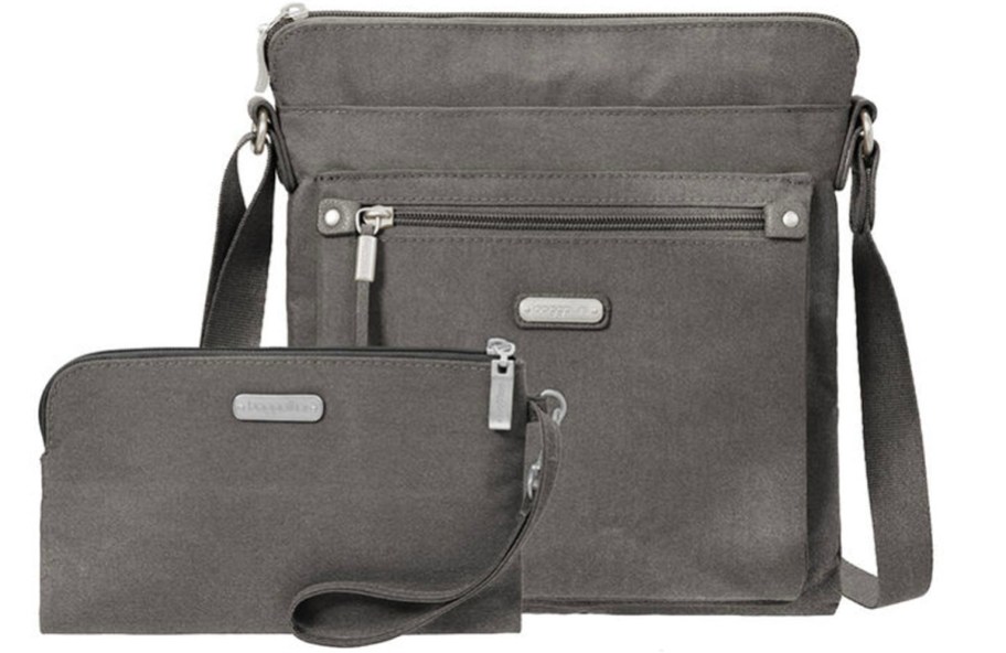 gray baggallini crossbody bag with wristlet