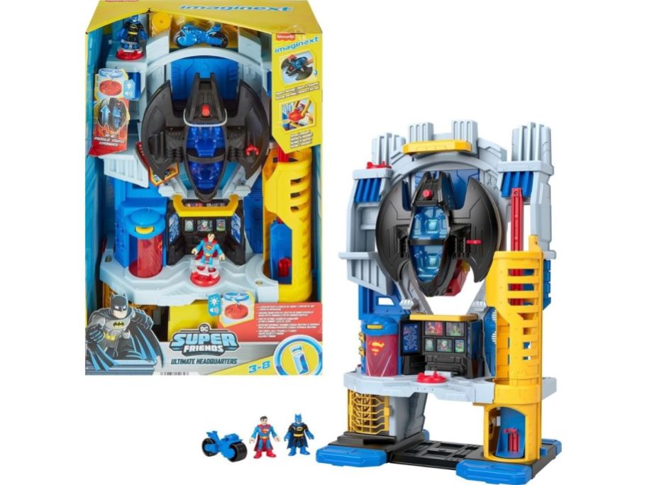large batman toy displayed next to the box it comes in