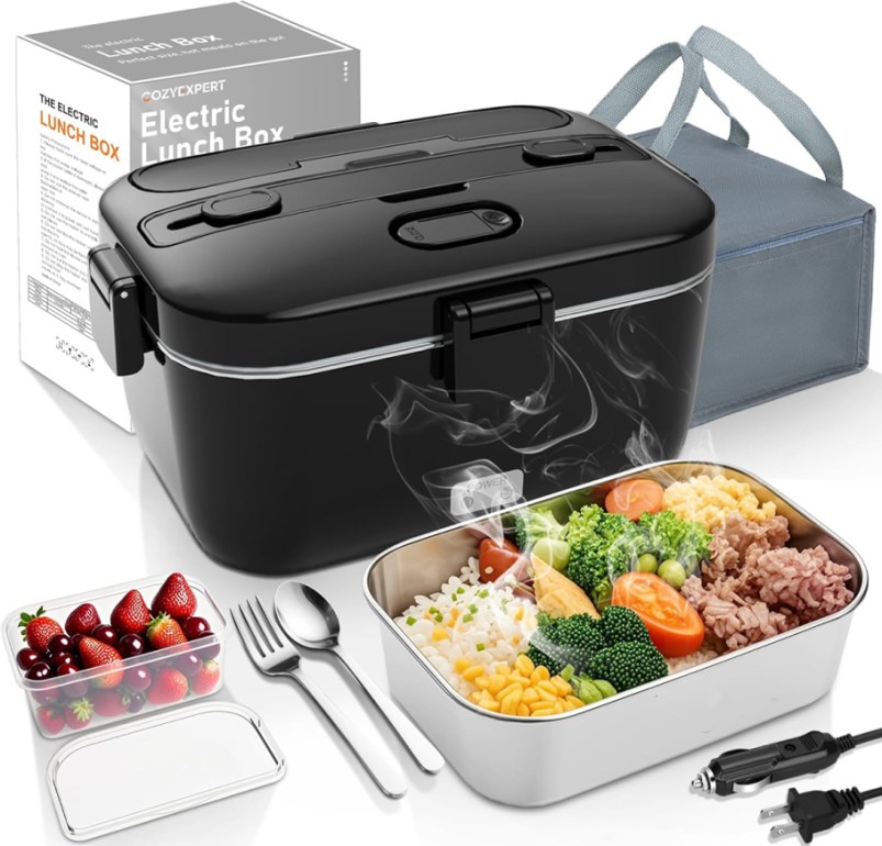 black portable heated electric lunchbox