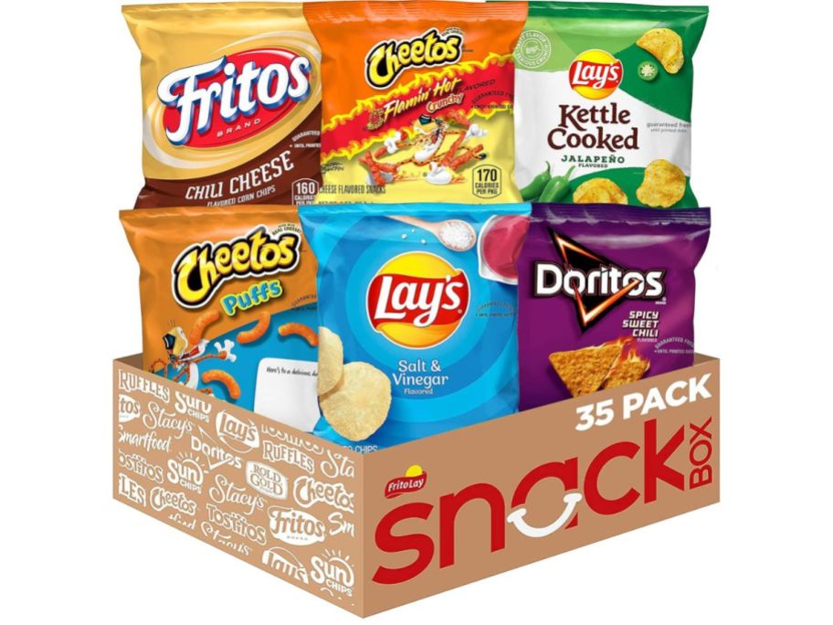 Frito-Lay Bold Mix Variety Pack 35-Count box with fritos, cheetos, lays, and doritos in it