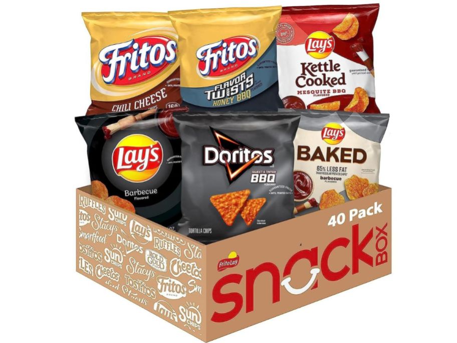 Frito-Lay Backyard Barbecue Mix Variety Pack 40-Count box with fritos, lays, and doritos in it