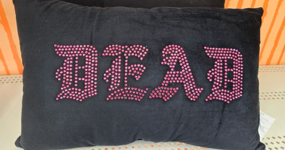 Ashland Black & Pink Gems Dead Throw Pillow on shelf in store