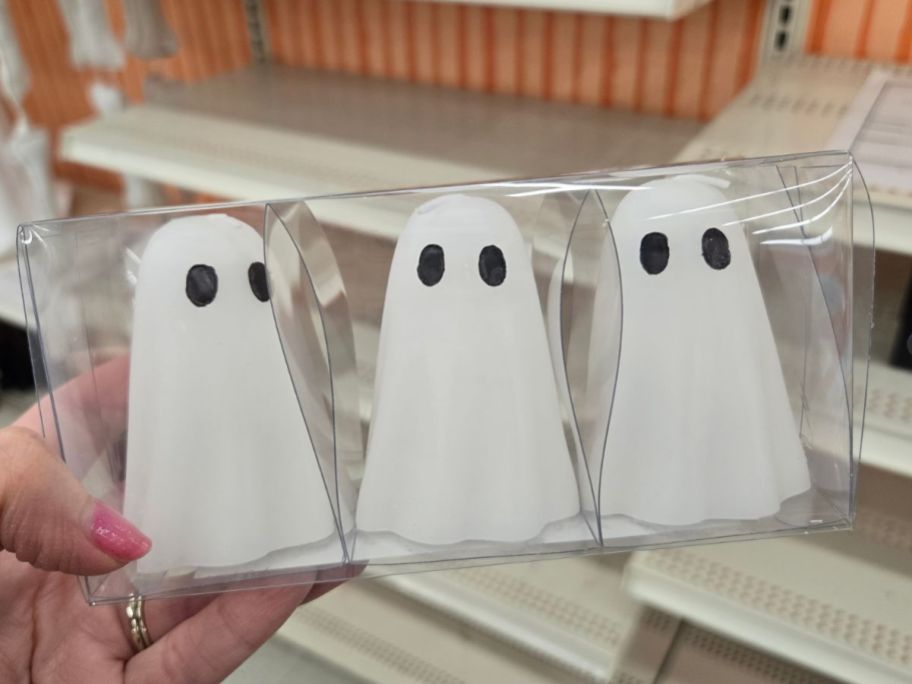 Ashland 3" Unscented Ghost Candles box in hand in store