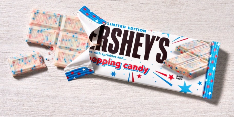 Hershey's White Chocolate Popping Candy Bar Opened