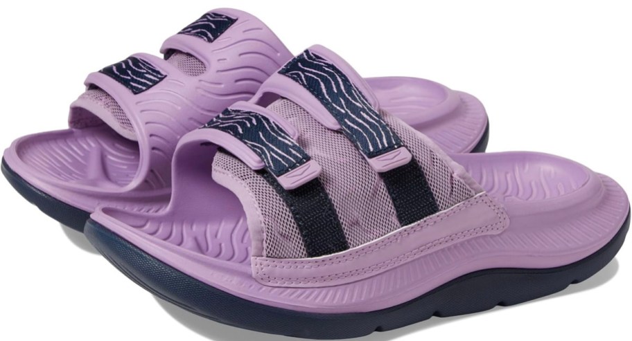 purple and navy hoka slides