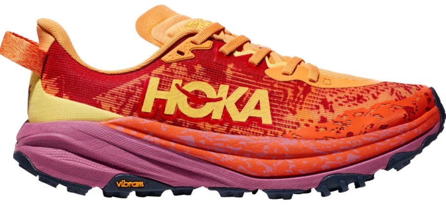 orange and purple hoka shoe