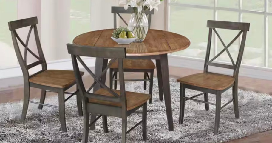 brown and gray dining table with chairs 