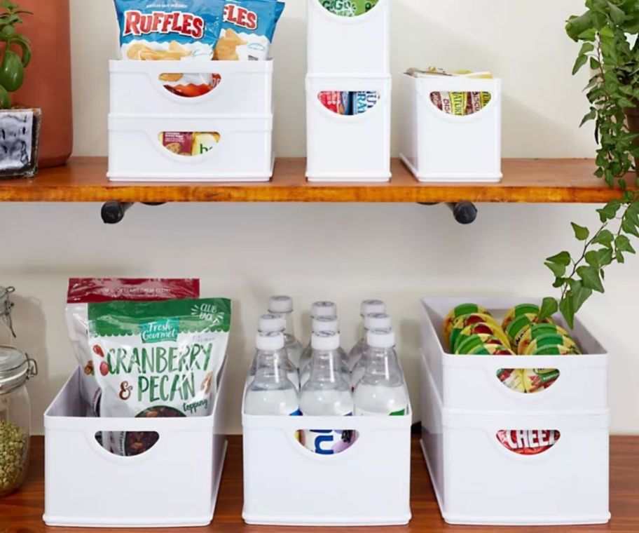 9 kitchen storage items with essentials inside displayed on the pantry counter