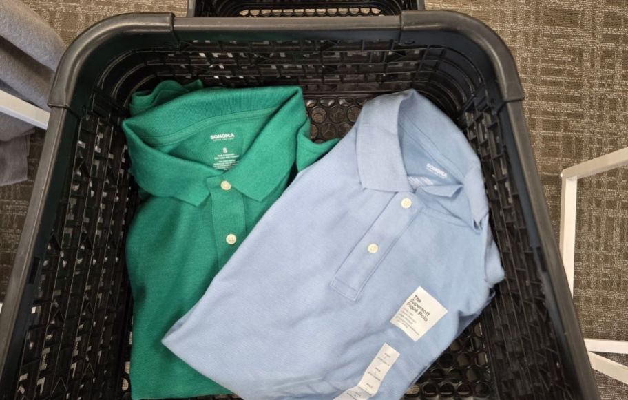 two men's short sleeve polo shirts in a kohls cart