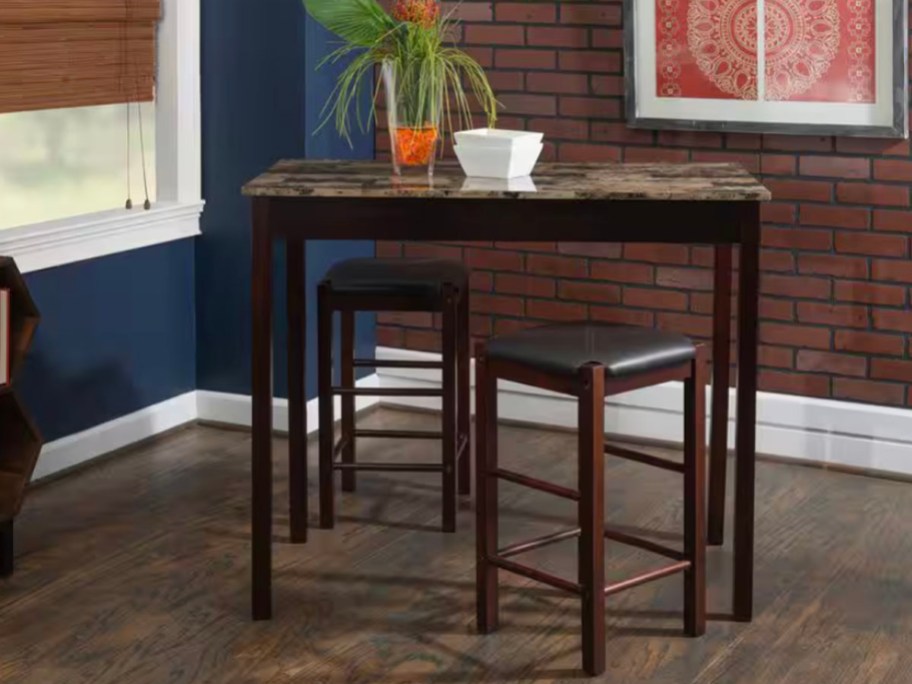 marble top dining table with two chairs 