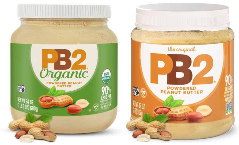 two jars of pb2 peanut butter powder
