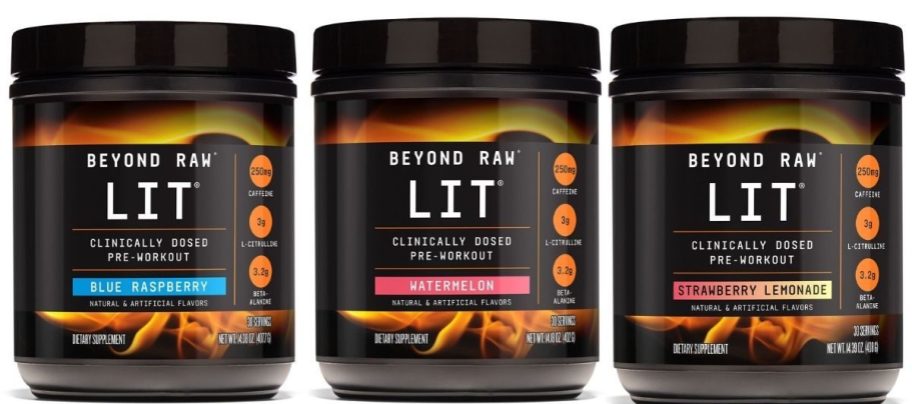 three preworkout flavors displayed one next to the other