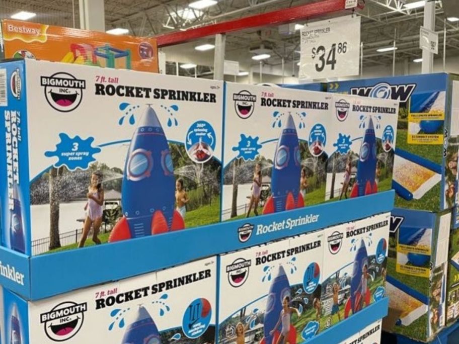 BigMouth 7' Outdoor Giant Rocket Sprinkler boxes stacked in store