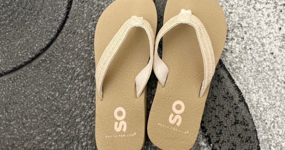 pair of tan so sandals 