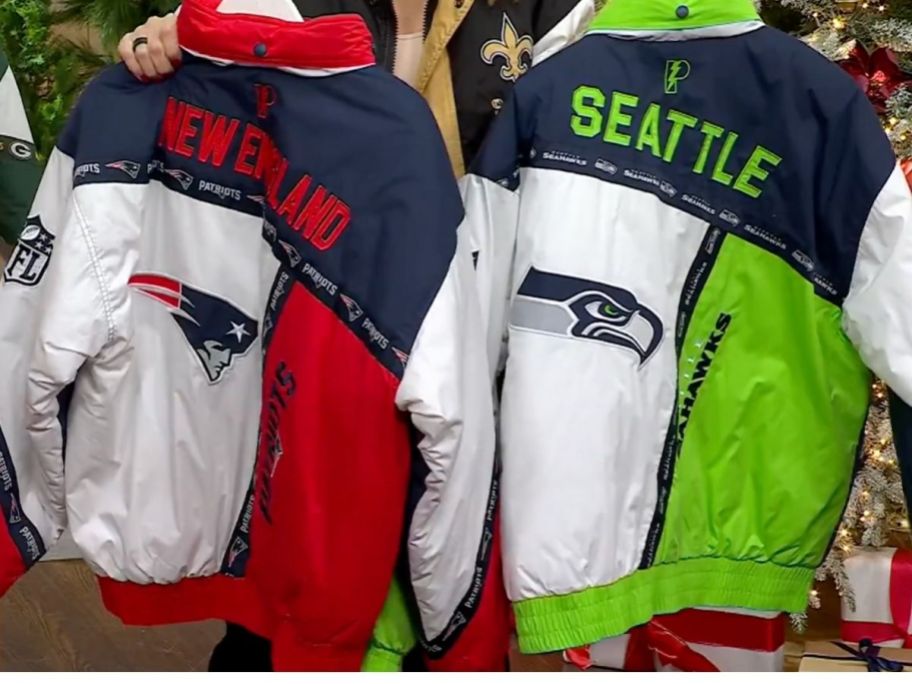 Patriots and seattle sports jackets in red and green 