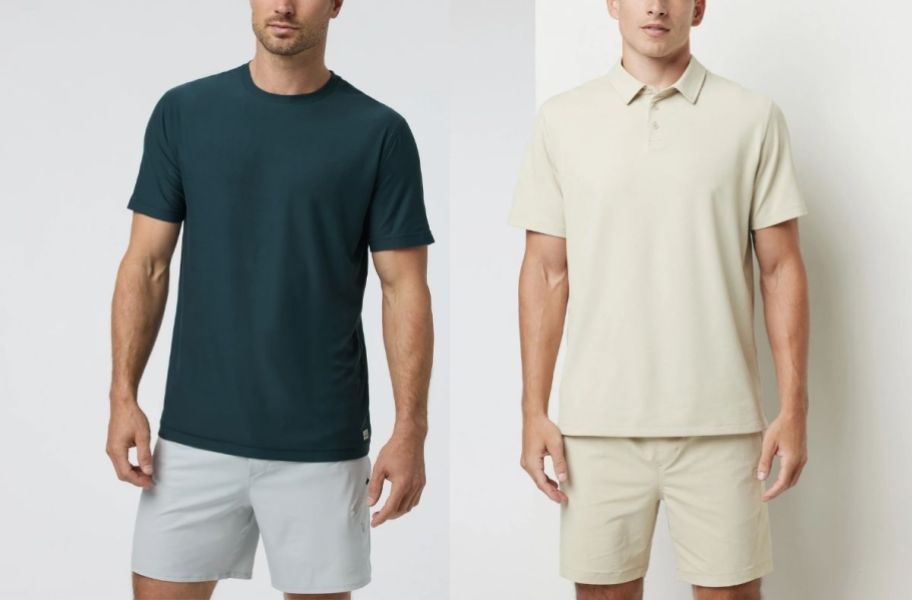 a man in a t shirt and a man in a polo shirt