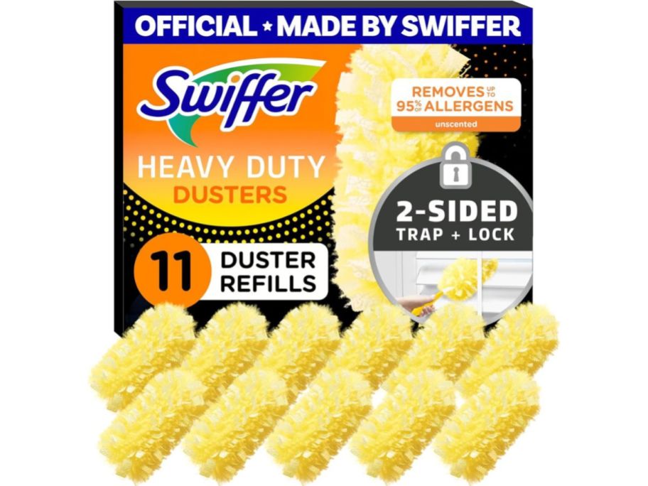 Swiffer Dusters Heavy Duty Duster Refills 11-Count box with dusters in front of it
