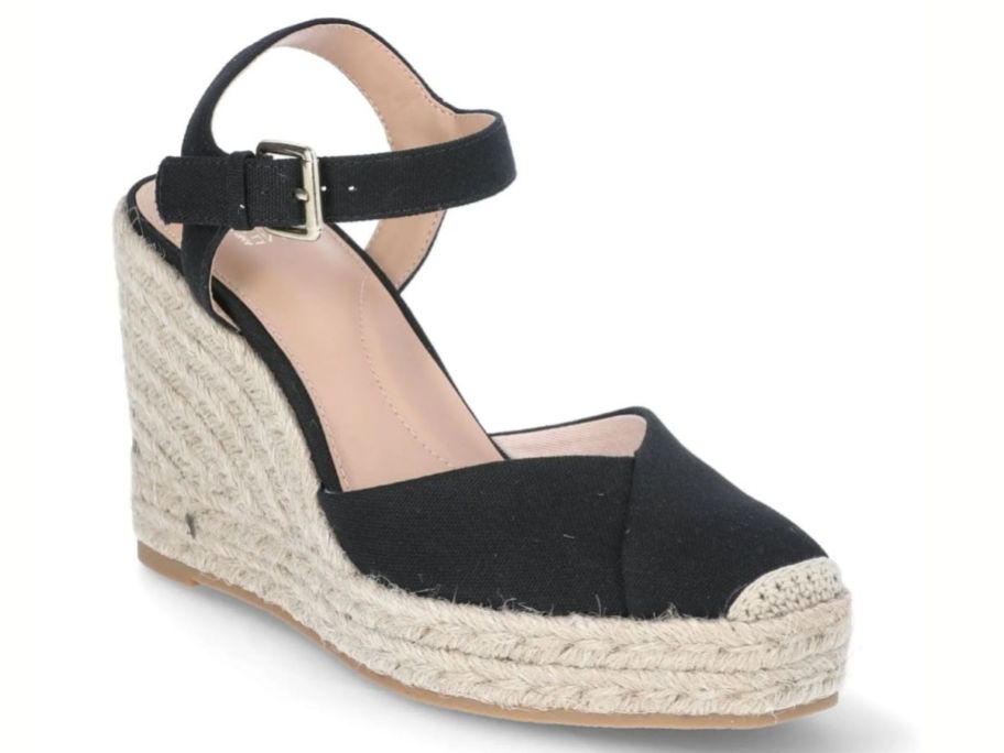 black Time and Tru Women's Square Toe Espadrille Wedge Sandal