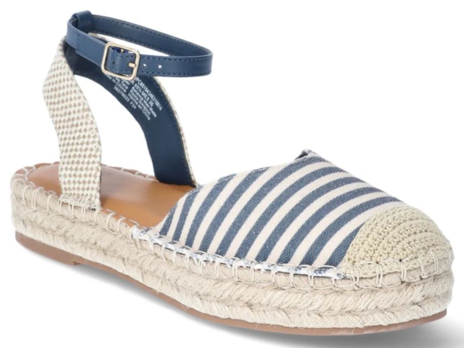 blue and white striped Time and Tru Women's Ankle Strap Espadrille