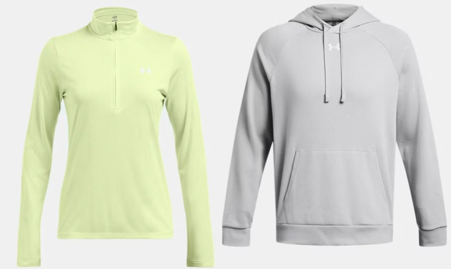 lime green and gray under armour hoodies 