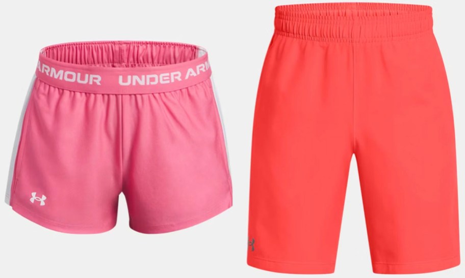 kids pink and orange under armour shorts 