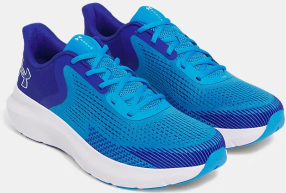 pair of blue undera rmour shoes 