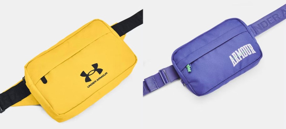 under armour yellow and purple waist bags 