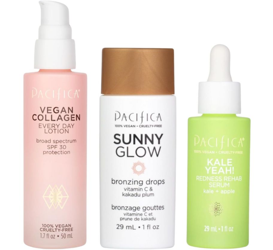facial cleanser, bronzing drops and anti redness serum
