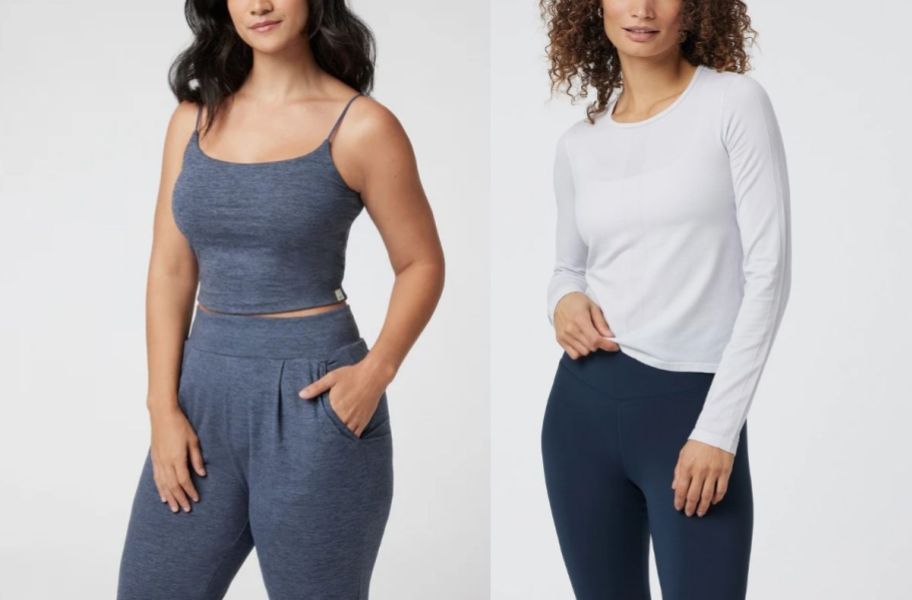 a woman in a tak top and a woman in a long sleeve performance tee