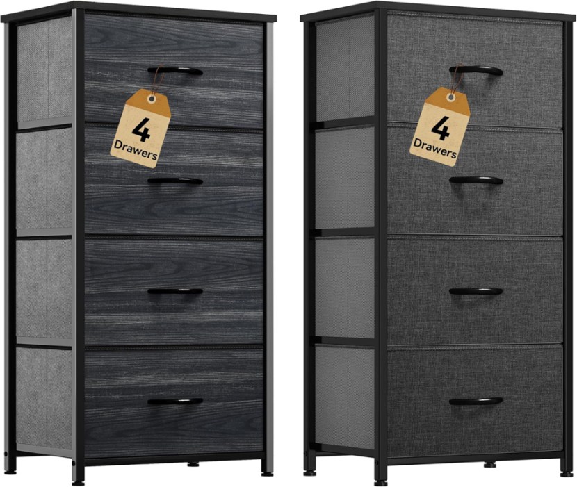 two four drawer grey dressers side by side