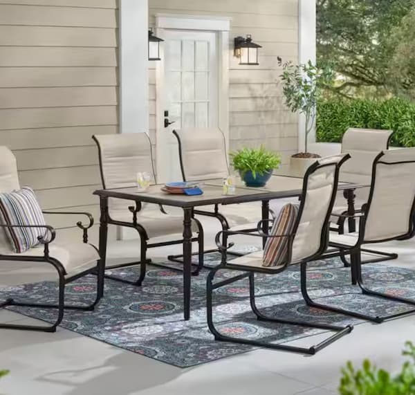 Glenridge Falls 7-Piece Metal Padded Sling Rectangular Outdoor Dining Set 
