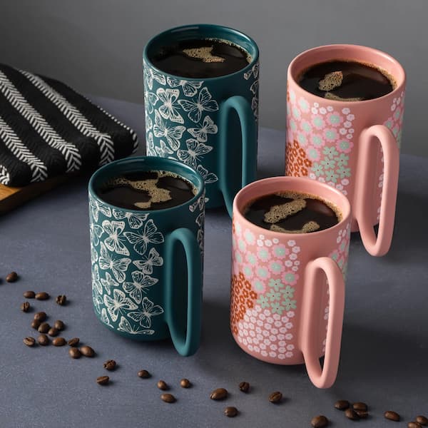 Thyme & Table Green Butterflies and Pink Flowers Mugs 4-Pack deal