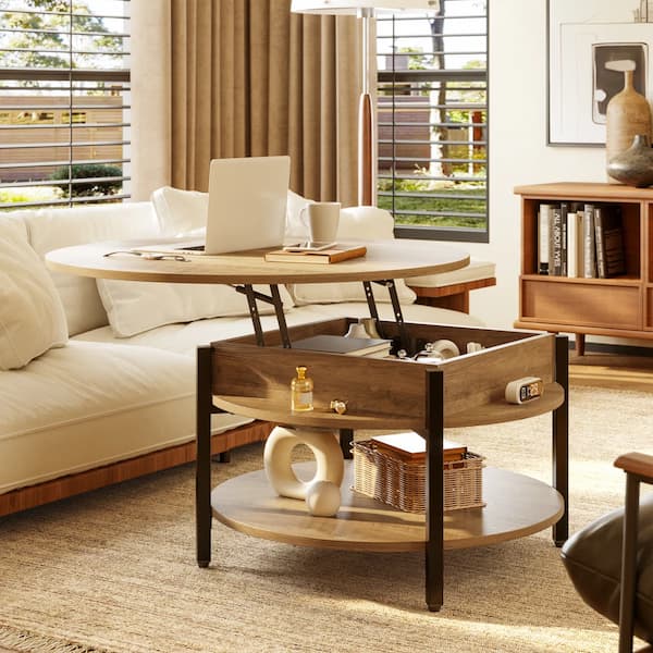 Wynny Round Lift-Top Wood Coffee Table with Storage